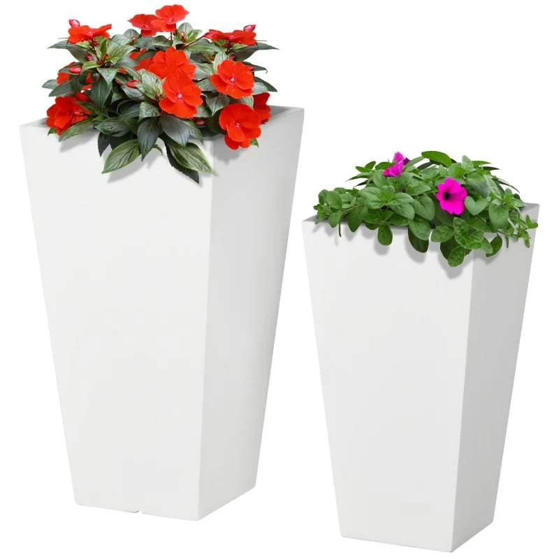 Set of 2 Modern Lightweight Outdoor Patio Flower Pot Planter Box in White | Shop Simon