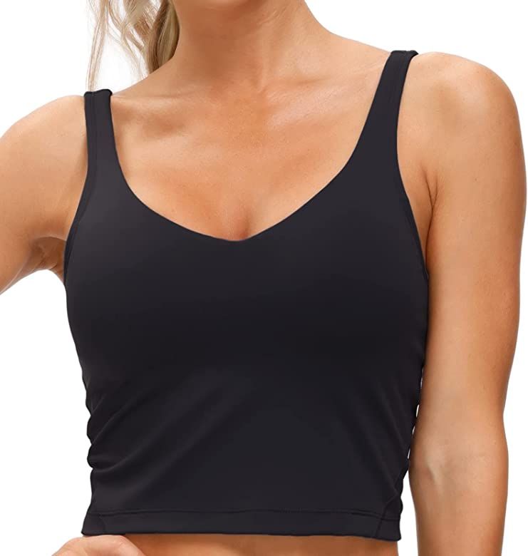 Women\u2019s Longline Sports Bra Wirefree Padded Medium Support Yoga Bras Gym Running Workout Tan... | Amazon (US)