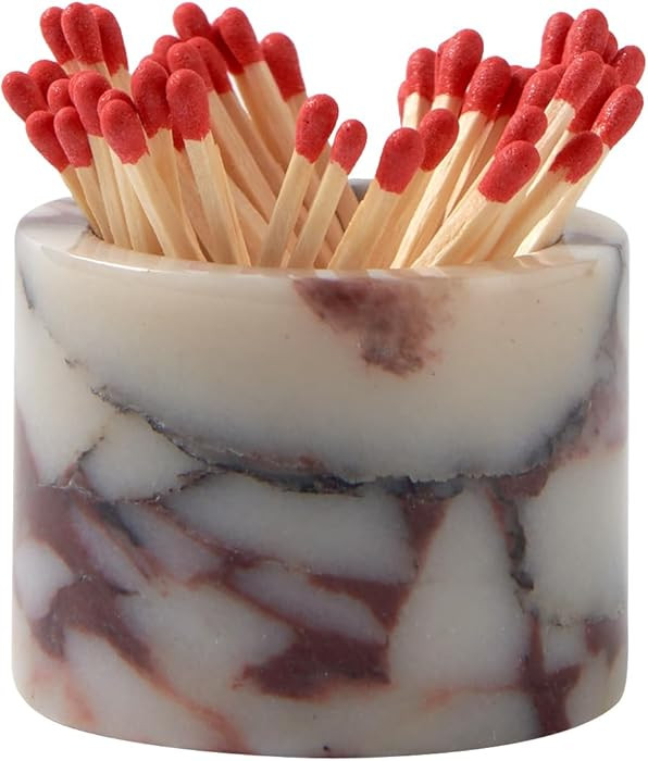 Luxury Natural Marble Match Holder with Striker – 2.5" x 2" Calacatta Viola Stone Decorative Ma... | Amazon (US)
