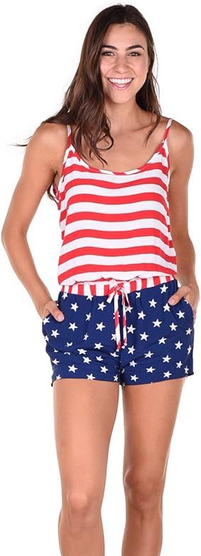 Tipsy Elves Cute Red White and Blue American Flag Striped Rompers for Women | Amazon (US)