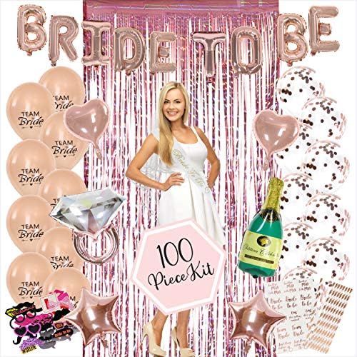 100PC Bachelorette Party Decorations Kit | Bridal Shower Decor Supplies | Rose Gold Paper Straws,... | Amazon (US)