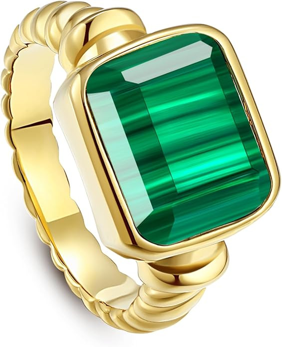 Women's 14K Gold Plated Statement Rings Emerald Cut Teal Turquoise/Rose Quartz Crystal/Spiny Oyst... | Amazon (US)