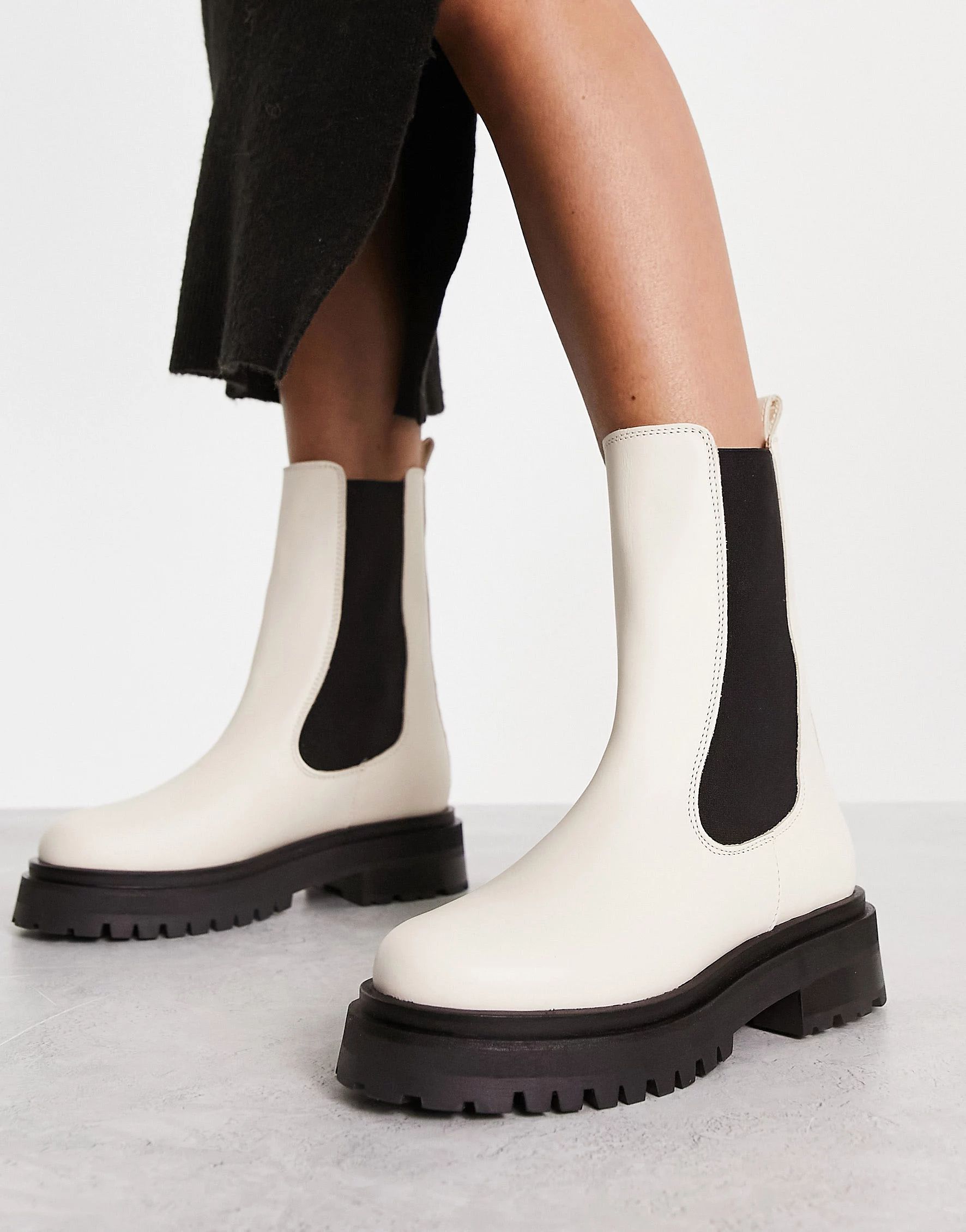 & Other Stories leather pull on chunky boots in white | ASOS (Global)