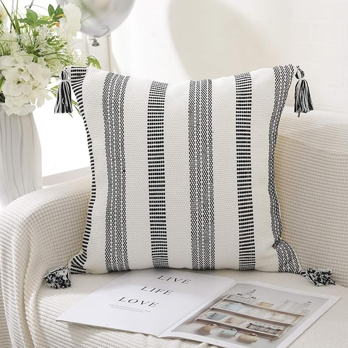 MUBIN Neutral Decorative Throw Pillow Cover, Squared Cotton Woven Textured Pillow Covers with Tas... | Amazon (US)