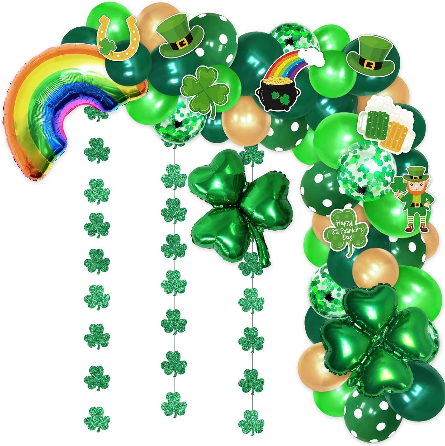 St.Patrick's Day Shamrock Balloons Garland Irish Green Decoration Kit Clover Photo Booth Prop Rai... | Amazon (US)