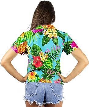 KING KAMEHA Funky Casual Hawaiian Blouse Shirt Women Front Pocket Button Down Very Loud Shortslee... | Amazon (US)