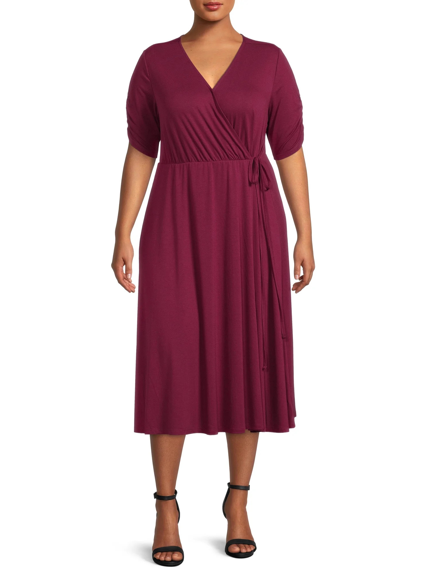 Terra & Sky Women's Plus Size V-Neck Wrap Dress | Walmart (US)