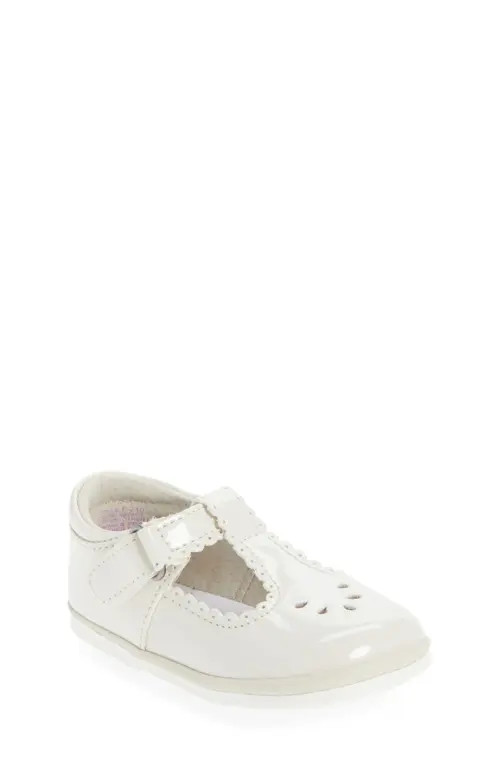 L'AMOUR Kids' Dottie Scallop T-Strap Flat in Patent Cream at Nordstrom, Size 6 | Nordstrom