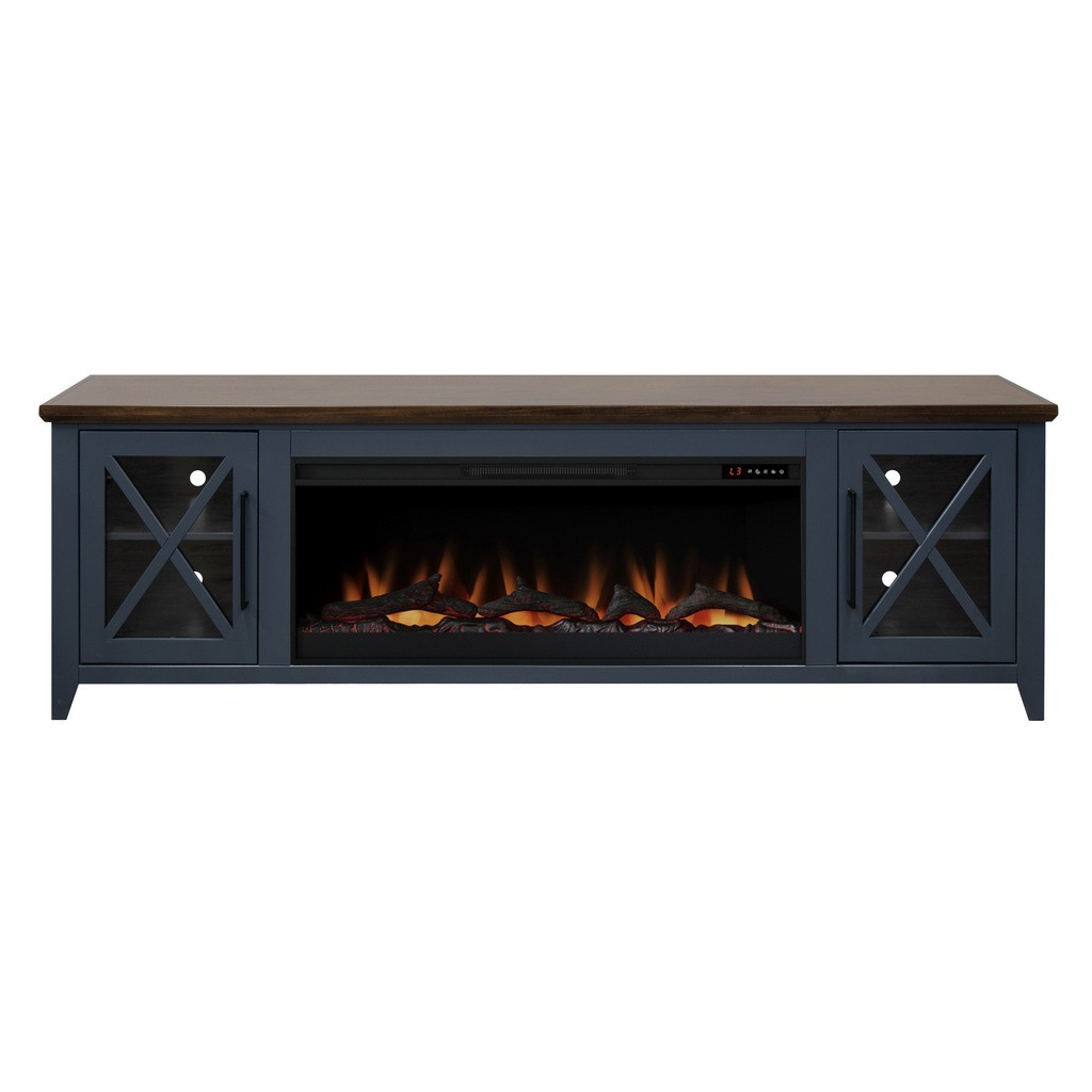Ithaca 83 Inch Fireplace TV Stand In Blue and Bourbon | 1stopbedrooms