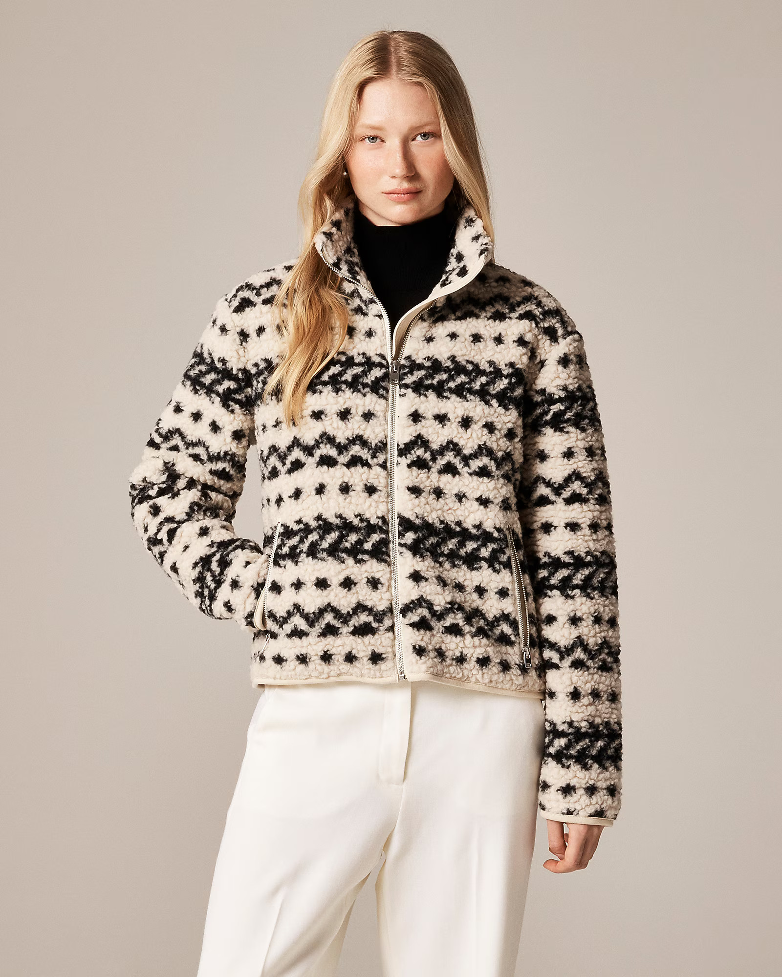 Sherpa fleece zip-up jacket in jacquard | J. Crew US