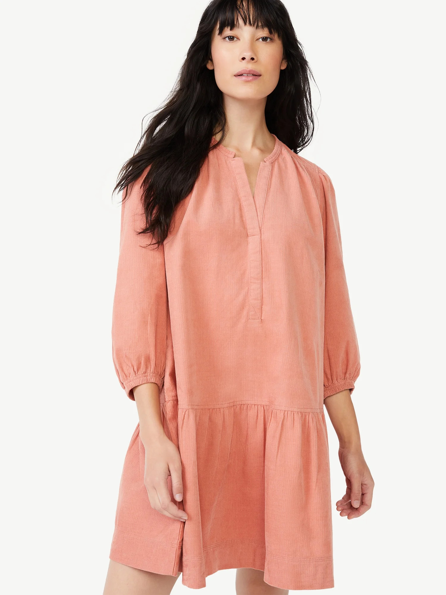 Free Assembly Women's Cotton Swing Dress with ¾ Puff Sleeves - Walmart.com | Walmart (US)