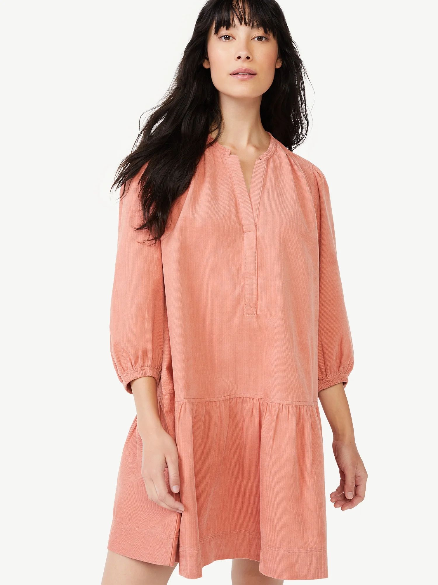 Free Assembly Women's Cotton Swing Dress with ¾ Puff Sleeves | Walmart (US)