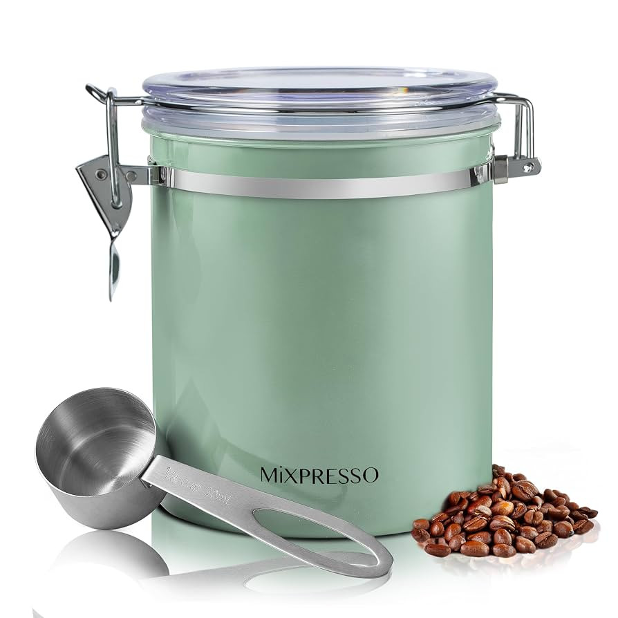 Mixpresso Green Coffee Canister, 16oz Airtight Stainless Steel Kitchen Food Storage Container wit... | Amazon (US)