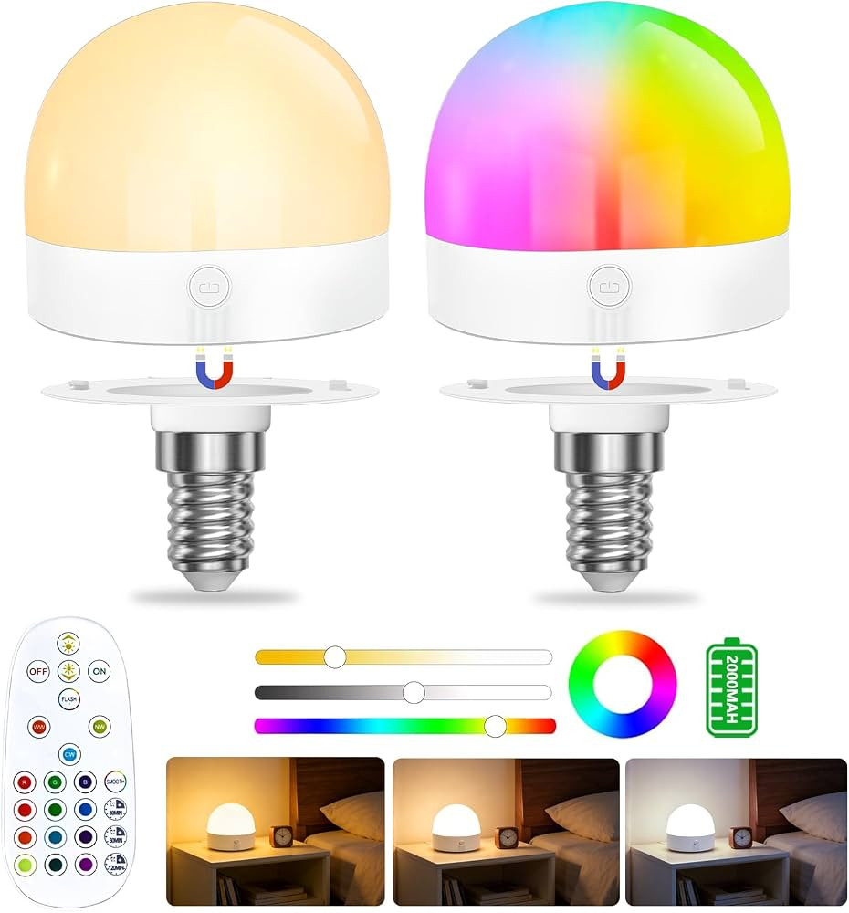 E14 Rechargeable Light Bulb,1.5W LED Dimmable Beside Night Light with Remote Control,3CCT+12 RGB ... | Amazon (UK)
