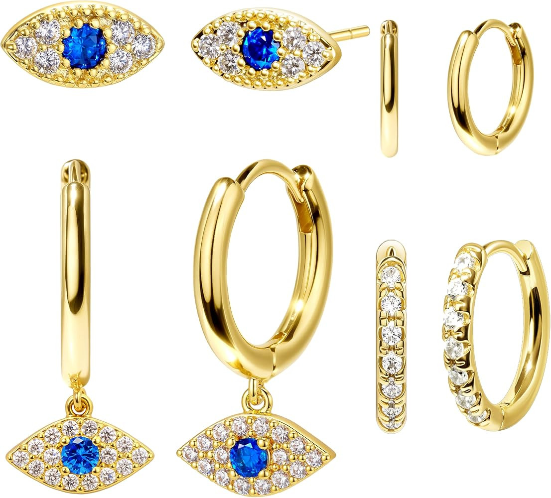 Small Gold Huggie Hoop Earrings Set for Women Men Hypoallergenic 14K Plated Stack Cartilage Earri... | Amazon (US)