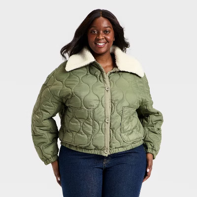 Women's Quilted Jacket - Universal Thread™ Olive Green 4X | Target