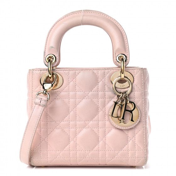 CHRISTIAN DIOR Lambskin Cannage Mini Lady Dior Light Pink | Fashionphile