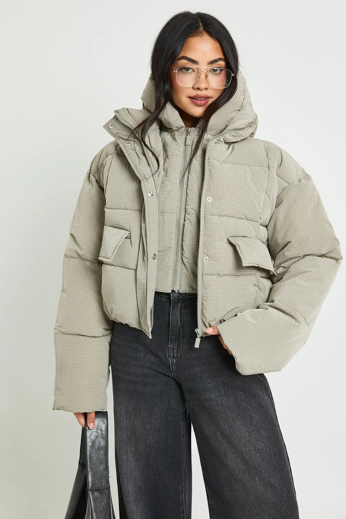 Hooded Textured Puffer Jacket | boohoo (US & Canada)