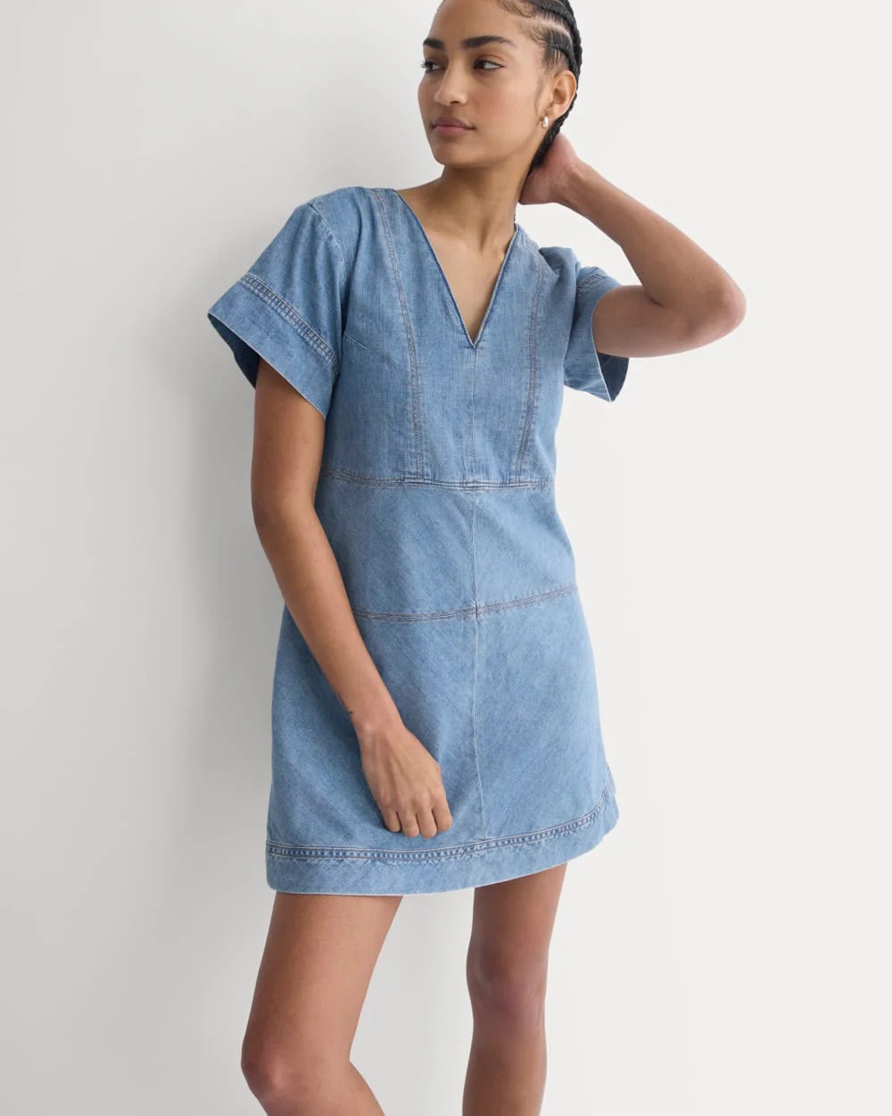 Everlane Denim Short-Sleeve Dress In Light Indigo, Size 14 | Everlane
