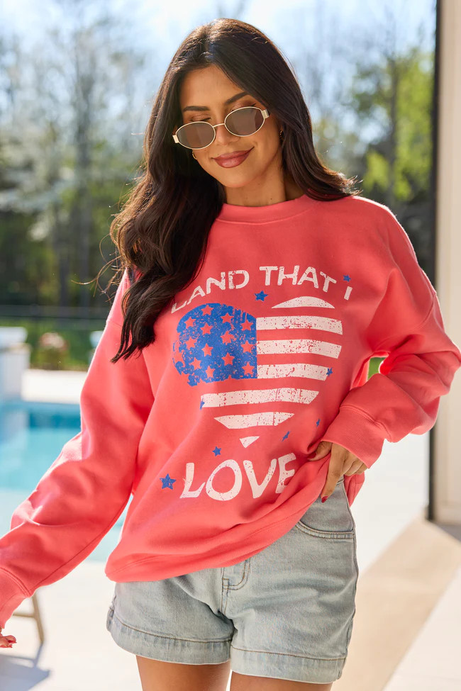 Land That I Love Light Red Graphic Sweatshirt | Pink Lily