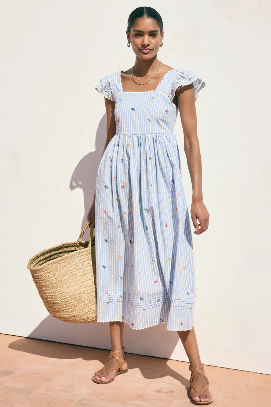 Marisol Dress - Blue Stripe Embroidered | WYSE London