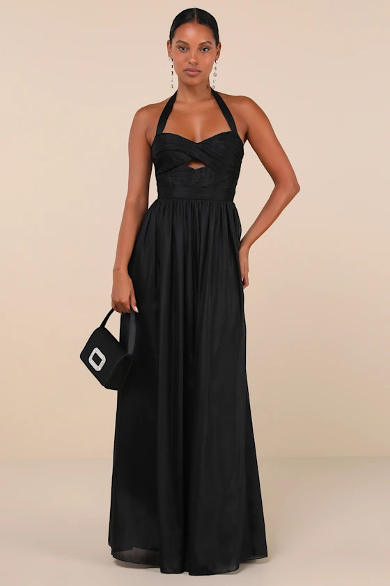 Marvelous Impression Black Pleated Halter Cutout Maxi Dress | Lulus