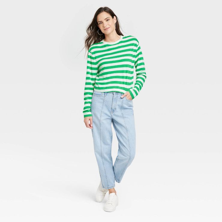 Women's Long Sleeve Boxy T-Shirt - A New Day™ Striped | Target