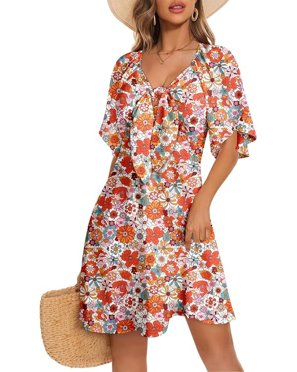 Dokotoo Womens Dresses 2026 Spring Summer Deep V Neck Elegant Cocktail Bow tie Mini Dress S-XL | Amazon (US)
