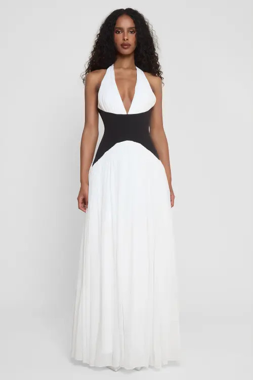 LEAU Harlowe Corset Maxi Dress in White & Black at Nordstrom, Size Medium | Nordstrom
