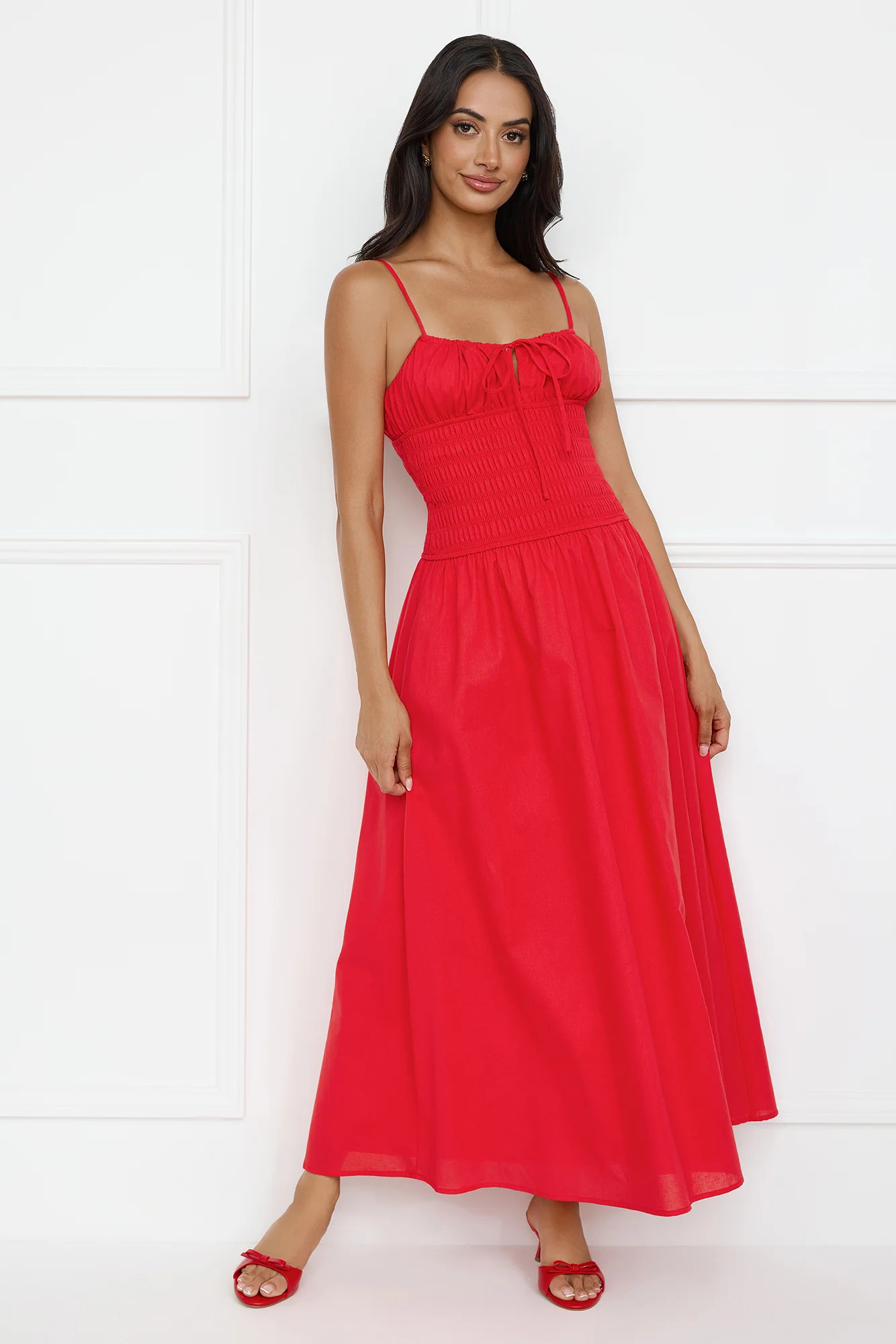 Starfall Garden Linen Blend Maxi Dress Red | Hello Molly (US)
