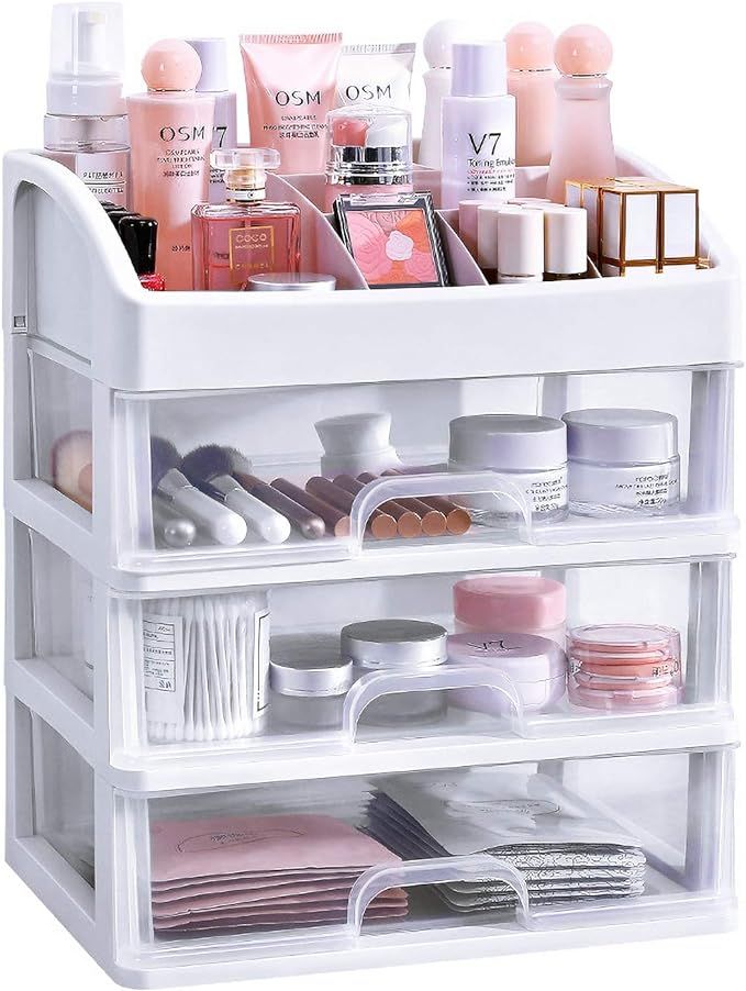 Simbuy Makeup Organizer with 3 Drawers, Bathroom Vanity Countertop Storage for Cosmetics, Brushes... | Amazon (US)
