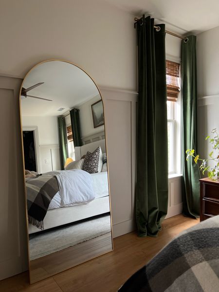 Neutral primary bedroom // arch floor mirror // velvet curtains // bedroom decor

#LTKhome