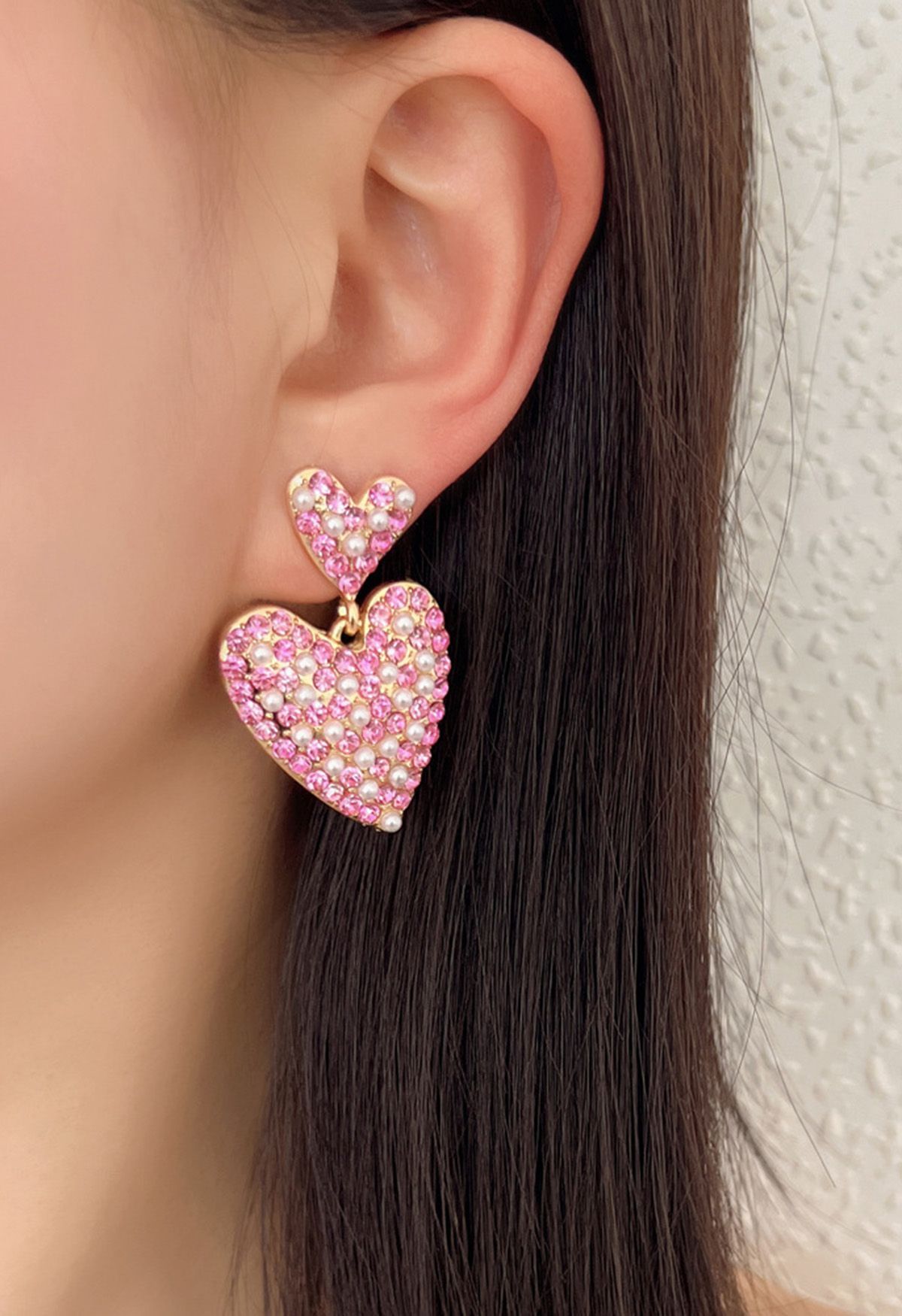 Lovely Pearl Heart Rhinestone Earrings | Chicwish