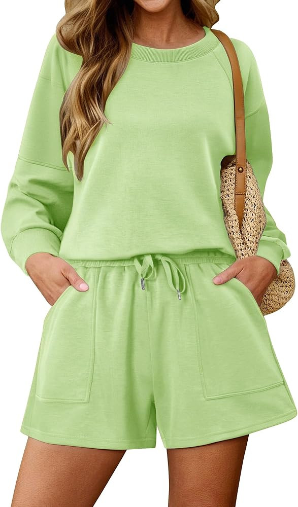 KISSMODA 2 Piece Sets for Women Sweatsuit Casual Tracksuits Long Sleeve Tops and Shorts 2025 Loun... | Amazon (US)