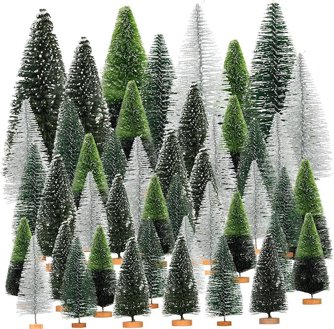 44Pcs Mini Christmas Trees Artificial Pine Trees,Sisal Trees Bottle Brush Trees Snow Frosted Chri... | Amazon (US)