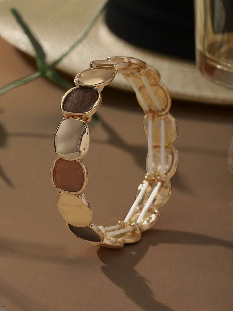 Cring Coco Maillard Color Retro Stretch Women's Bracelet - KC Golden Plated Polished And Frosted - Daily Versatile Style Suitable For Banquets And Parties | SHEIN