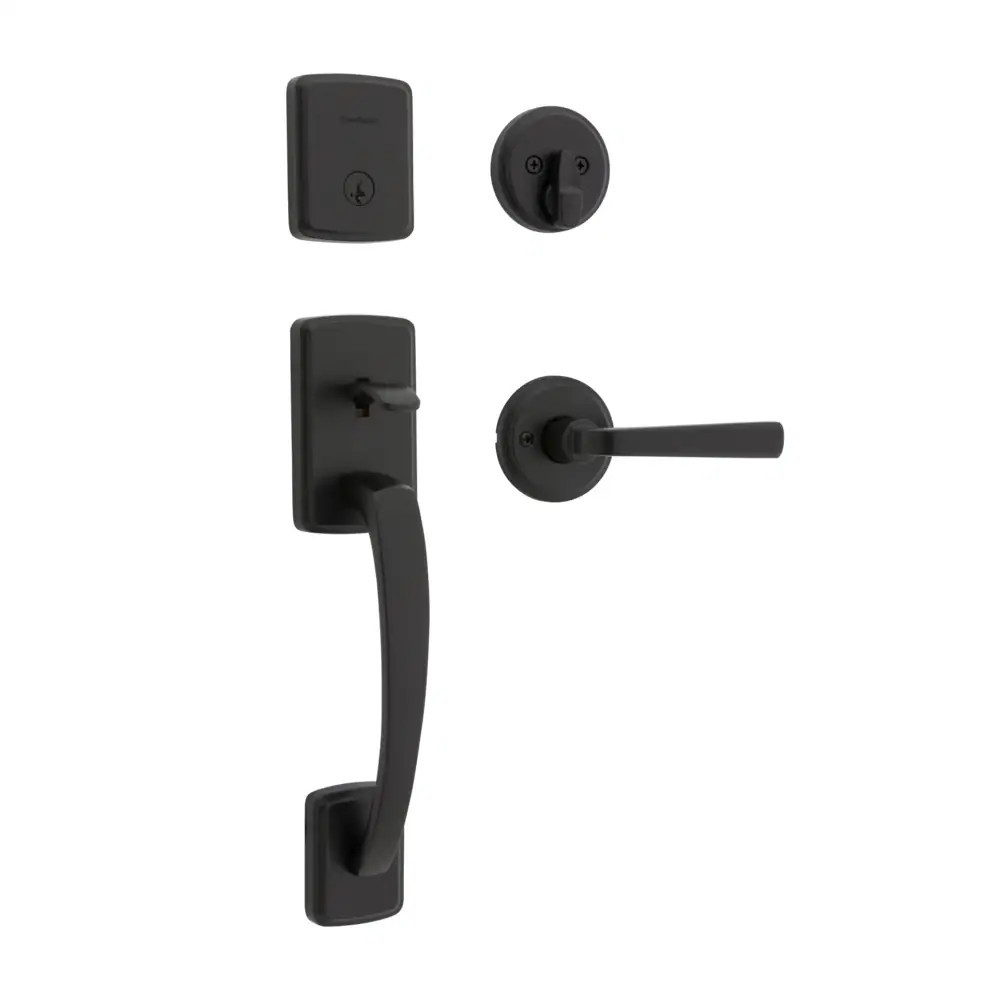 Kwikset Signature Series Brentford Matte Black Exterior Single-Cylinder Deadbolt and Keyed Entry Door Handleset ft. SmartKey Security | 98180-060 | Lowe's