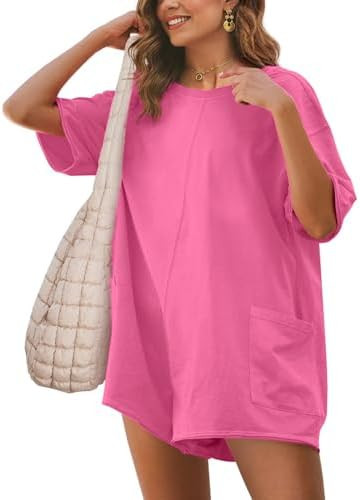 Amazon.com: Glamaker Women's Oversized Summer Romper Casual Athletic Tee Romper Pajama Backless L... | Amazon (US)