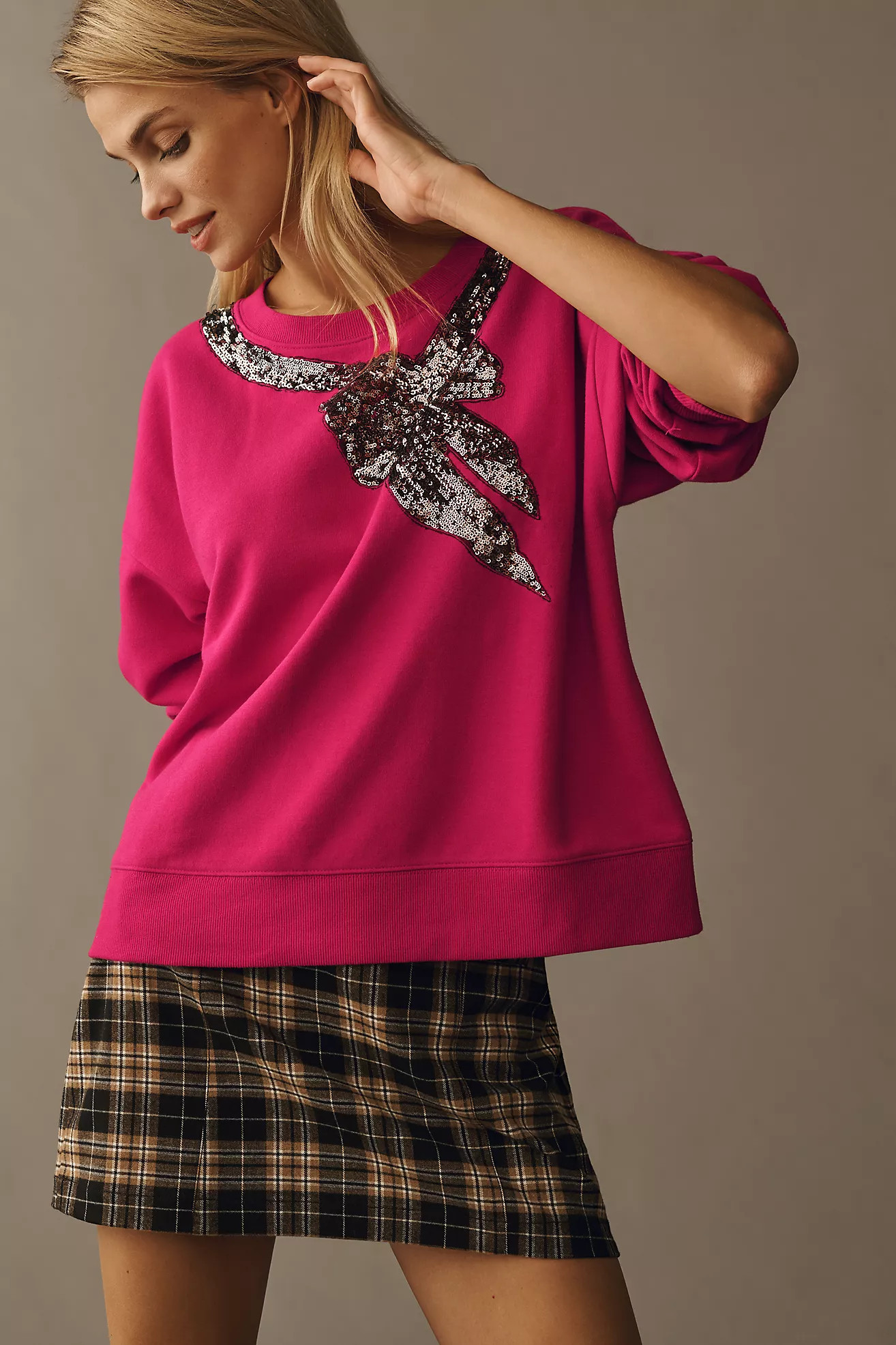 Maeve Sequin Bow Sweatshirt | Anthropologie (US)