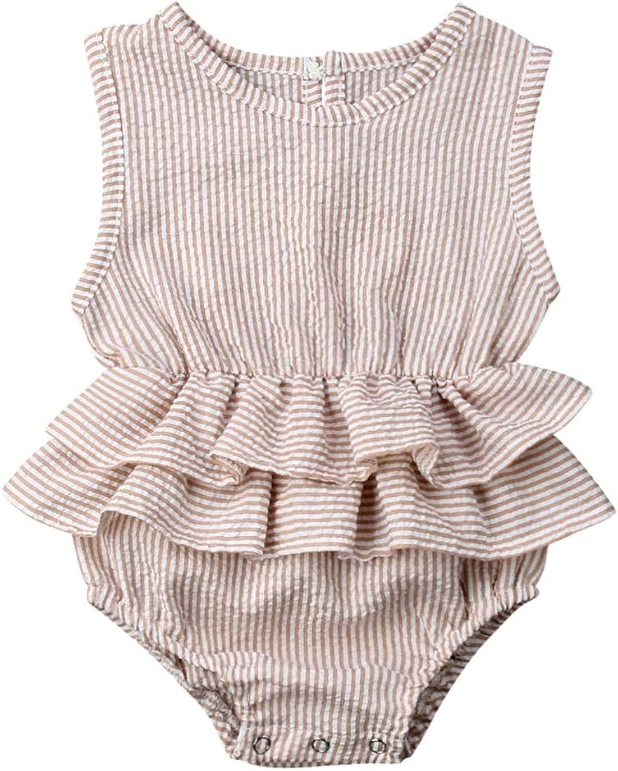 Amazon.com: Bowanadacles Newborn Baby Girl Romper Jumpsuit Cotton Linen Sleeveless Ruffled Bodysu... | Amazon (US)