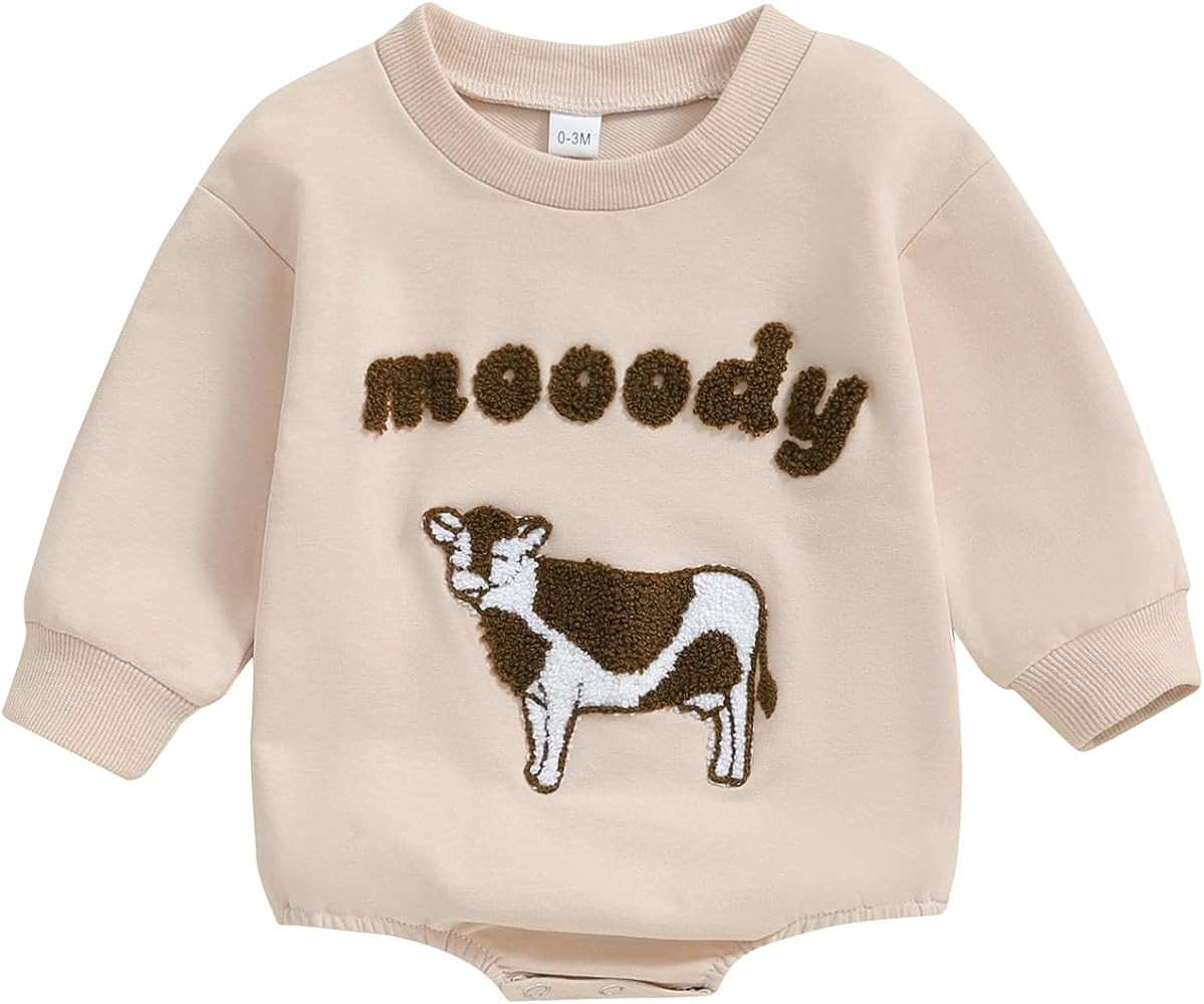 Omkzanbi Western Baby Girl Boy Clothes Cow Print Moody Bubble Romper Embroidery Bodysuit Neutral ... | Amazon (US)