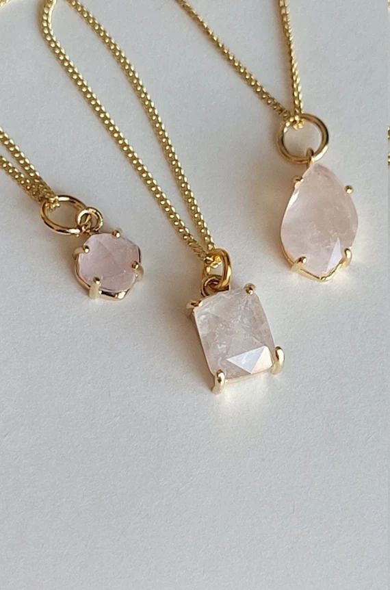Minimalist Gold Rose Quartz Necklace / 22K Vermeil Chain Necklace / Delicate Jewelry / Gifts for ... | Etsy (CAD)