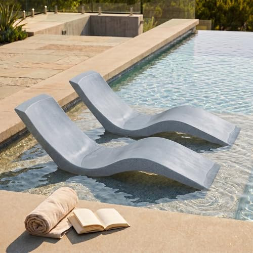 Aqua Outdoors Luxury in-Pool Chaise Lounge Chairs, 2-Pack for Tanning Ledge & Sun Shelf, Fits 9 Inch Water Depth, Heavy-Duty LDPE Water-Weighted Pool Loungers, UV-Resistant, Gray Granite. | Amazon (US)