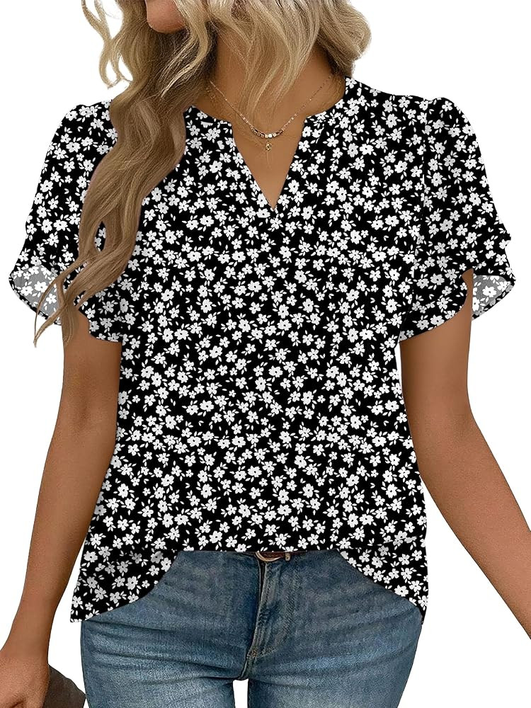 Zeagoo Womens Dressy Casual Shirts Short Sleeve V Neck Work Blouse Business Casual Summer Chiffon... | Amazon (US)
