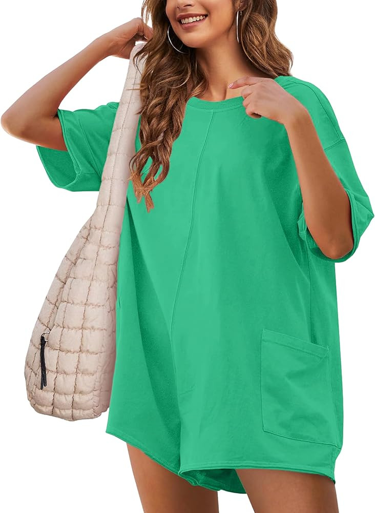 Womens Summer Oversized Rompers Casual Short Sleeve T-Shirt Overall Athletic Workout Jumpsuit wit... | Amazon (US)
