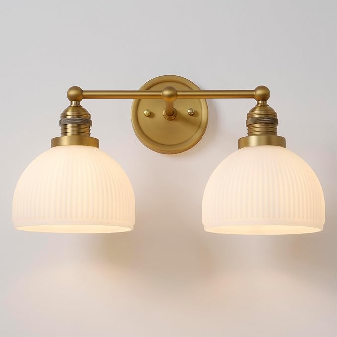 2-Light Gold Wall Sconces,Brass Double Arm Bathroom Vanity Light | Amazon (US)