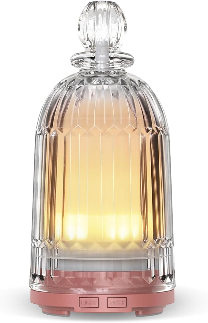 Glass Essential Oil Diffuser, Small Cool Mist Humidifier Glass Cover & Plastic Reservoir with 7 C... | Amazon (US)