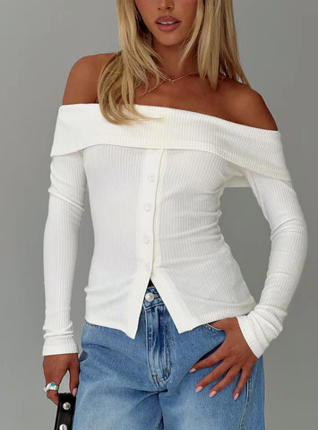 Dusk Dipped Off Shoulder Top White | Princess Polly US