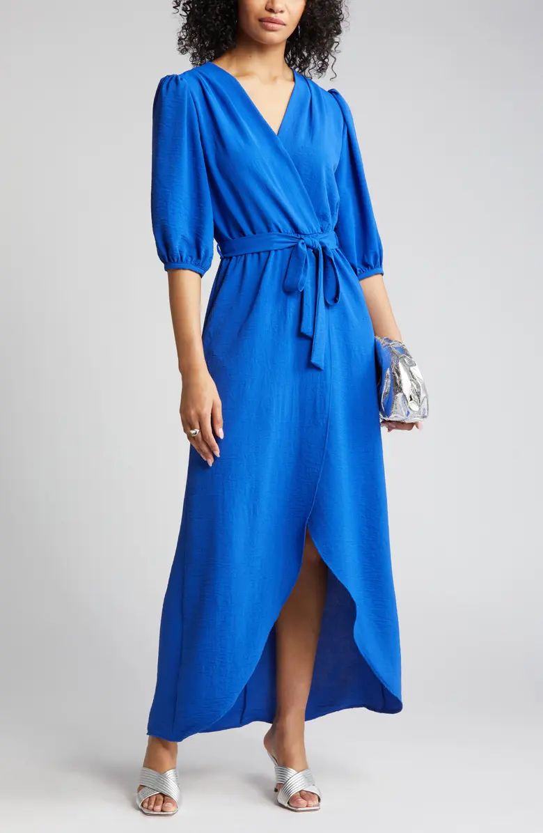 Puff Sleeve Faux Wrap Maxi Dress | Nordstrom