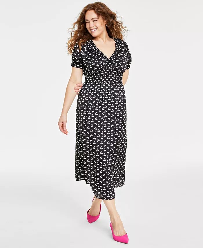 On 34th Women's Cherry Print Short-Sleeve Midi Dress, Created for Macy's - Macy's | Macy's